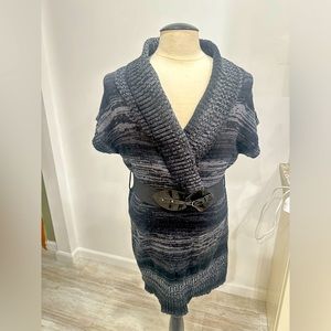Vneck belted sweater dress